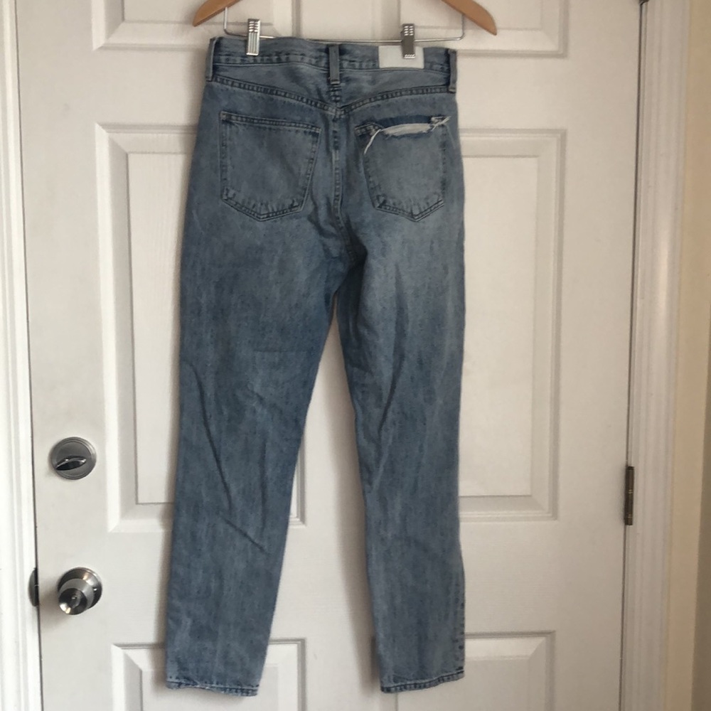 PISTOLA distressed cropped blue jeans busted knee size 27